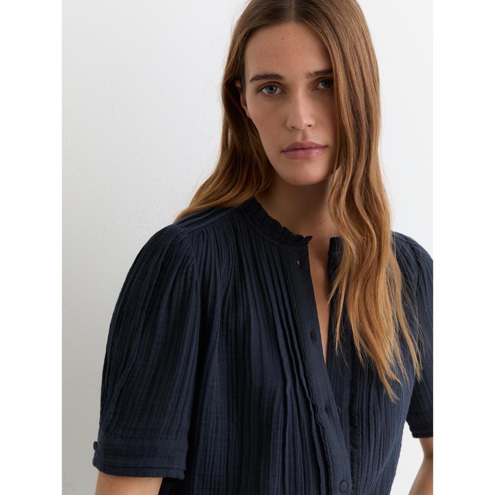 REISS Aurelia Cotton Cheesecloth Frill-Neck Top